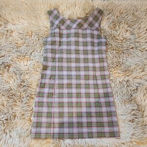 Vintage LL Bean Girls Green Pink Plaid Jumper Dress size 4 to 6